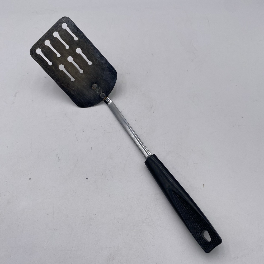 Vtg Ekco Keyhole Slotted Spatula Turner Black Nylon Handle Utensil  13.5" USA